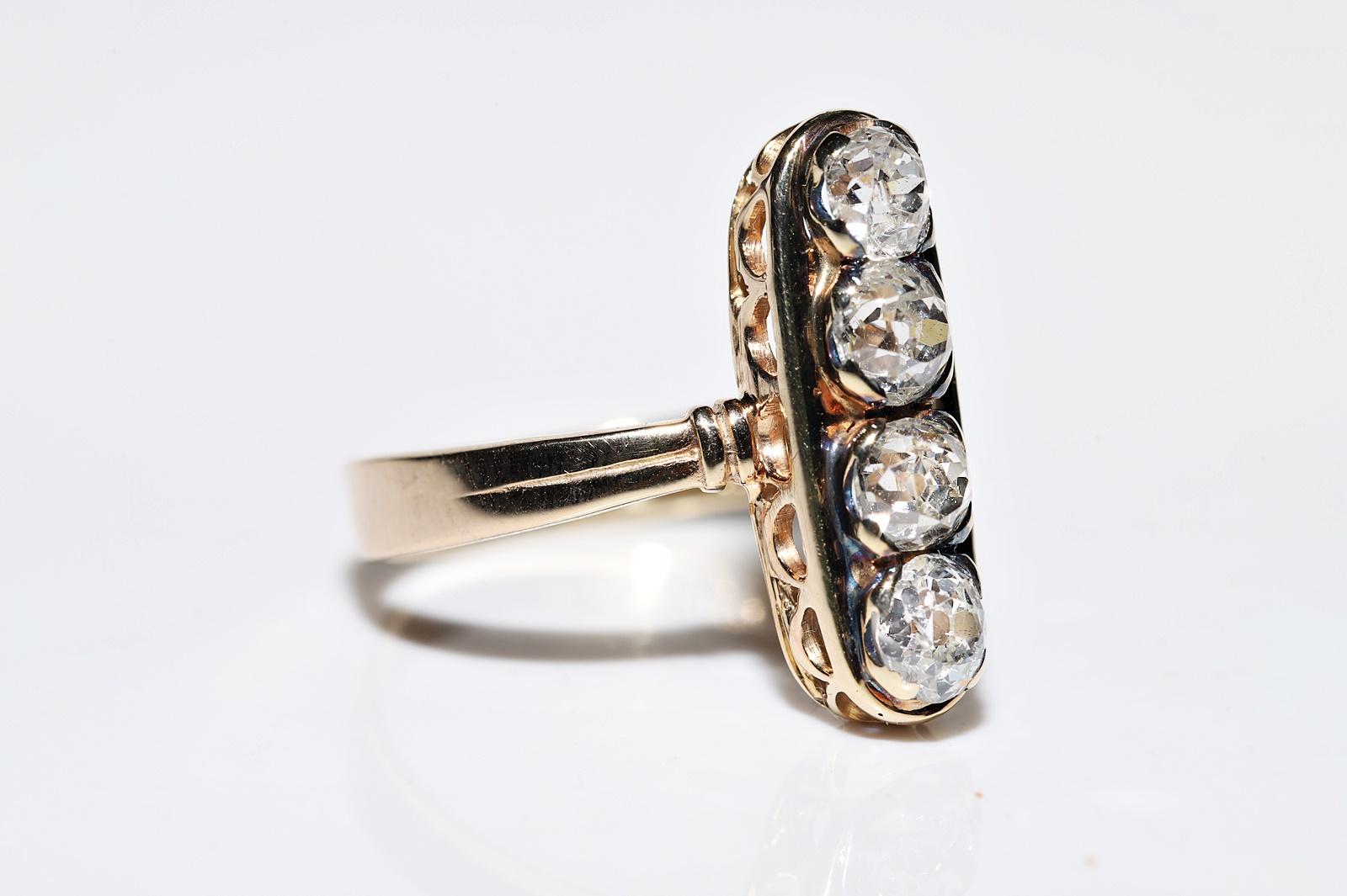 Antique bague victorienne en or 14k Circa 1900s diamant naturel taille ancienne décorée en vente 4