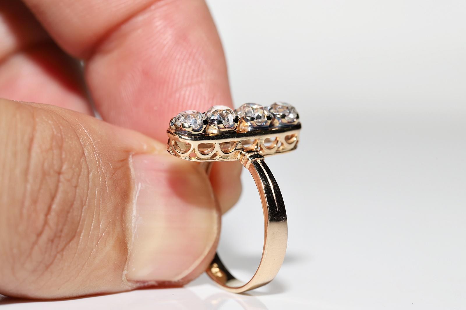 Antique bague victorienne en or 14k Circa 1900s diamant naturel taille ancienne décorée en vente 7