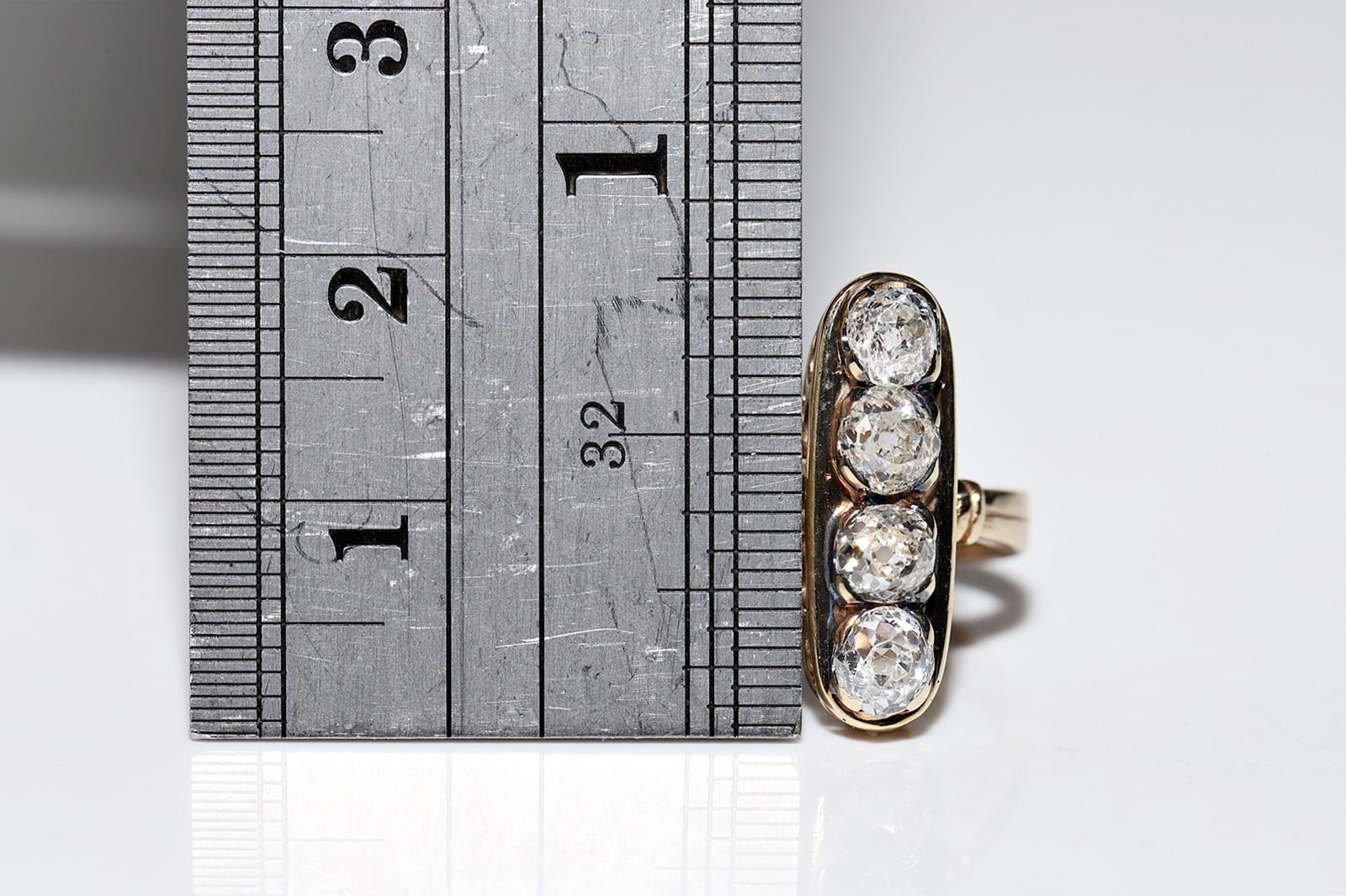 Antique bague victorienne en or 14k Circa 1900s diamant naturel taille ancienne décorée en vente 8