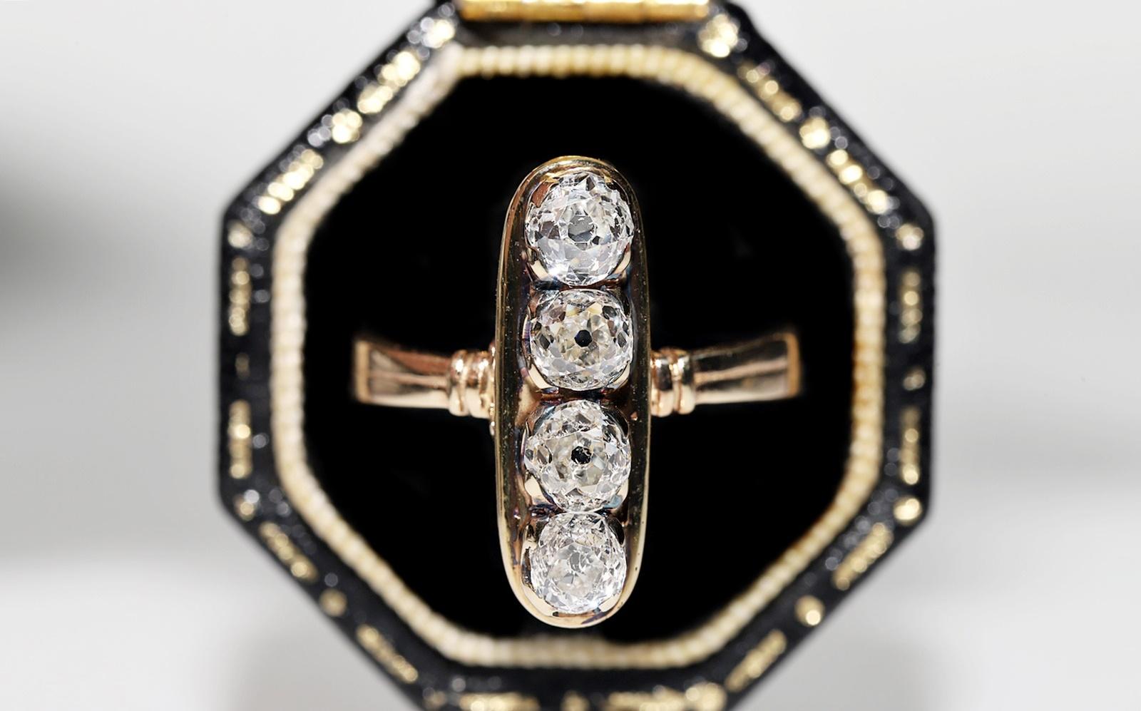 Antique bague victorienne en or 14k Circa 1900s diamant naturel taille ancienne décorée en vente 12