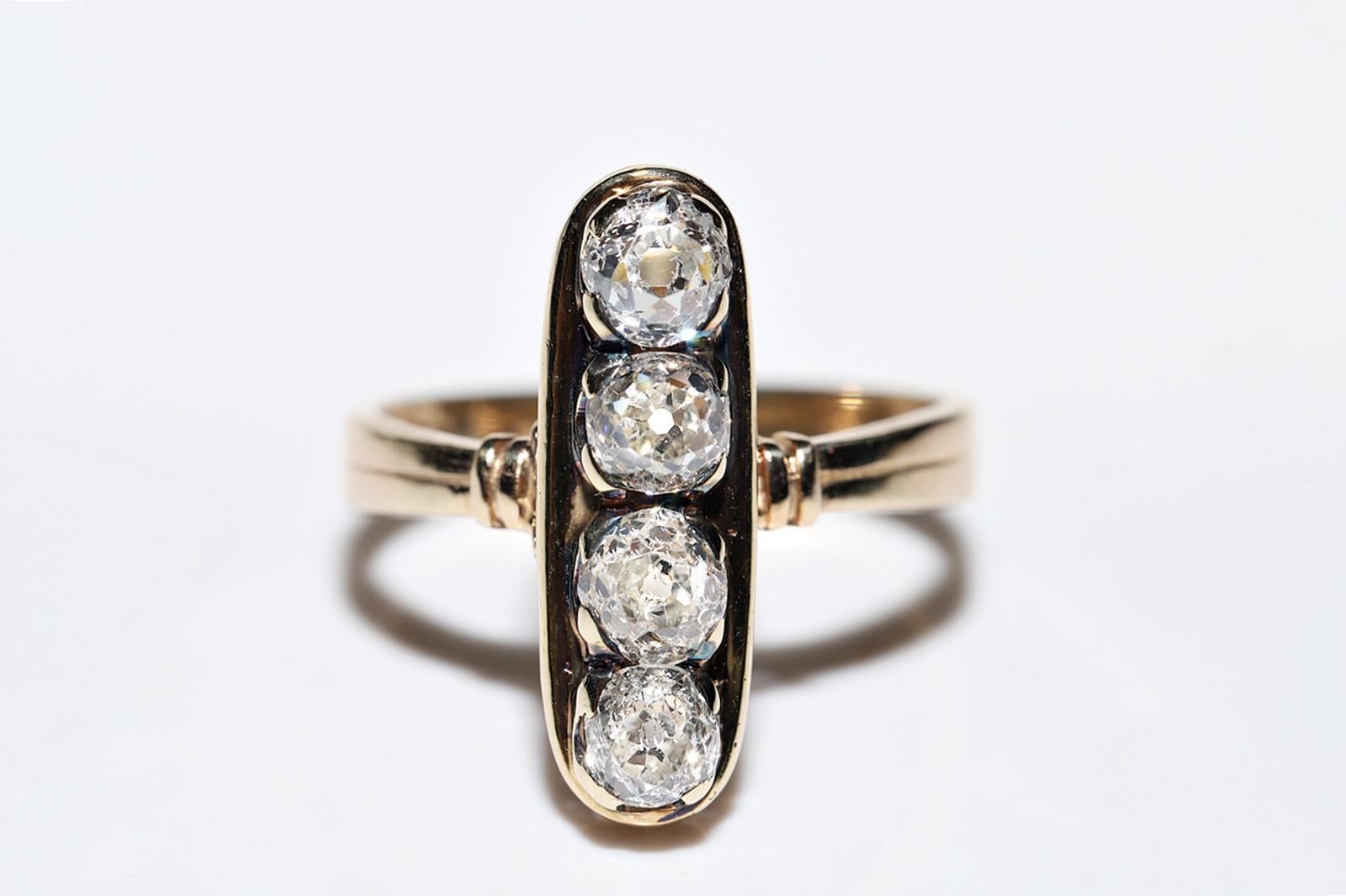 Antique bague victorienne en or 14k Circa 1900s diamant naturel taille ancienne décorée Pour femmes en vente