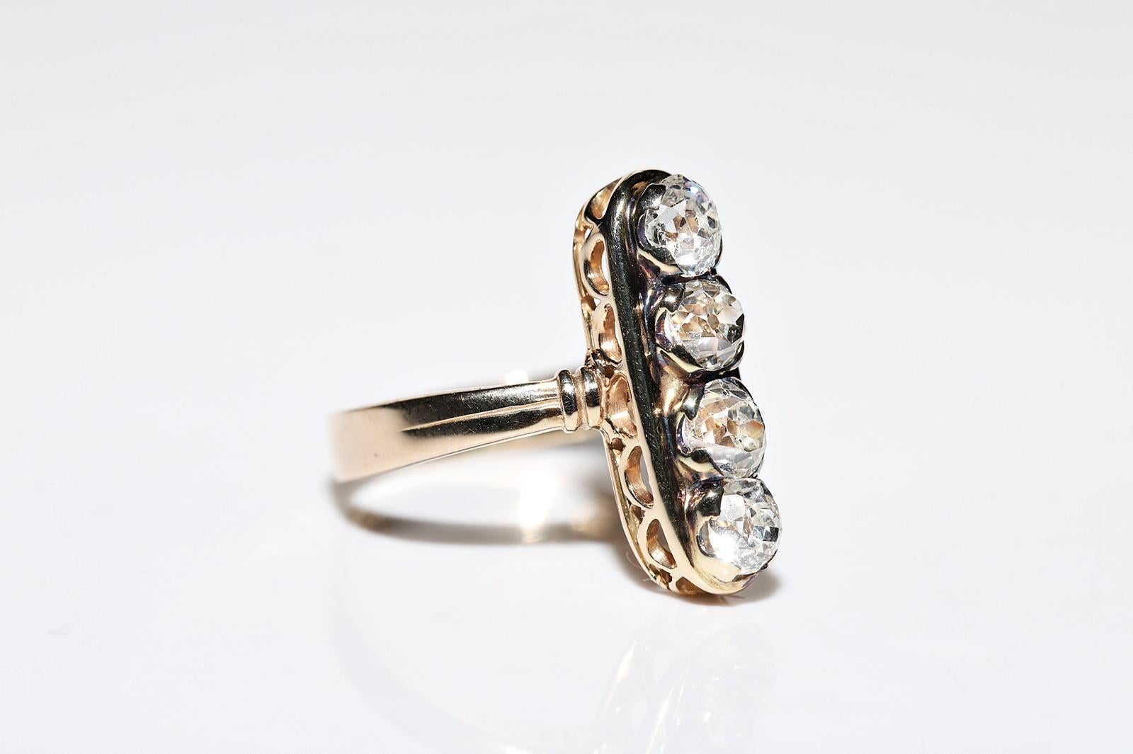 Antique bague victorienne en or 14k Circa 1900s diamant naturel taille ancienne décorée en vente 1