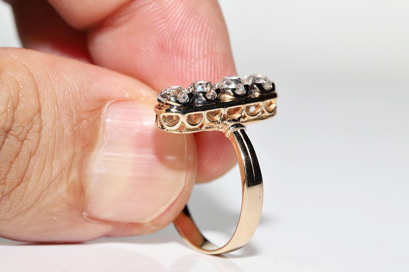 Antique bague victorienne en or 14k Circa 1900s diamant naturel taille ancienne décorée en vente 2