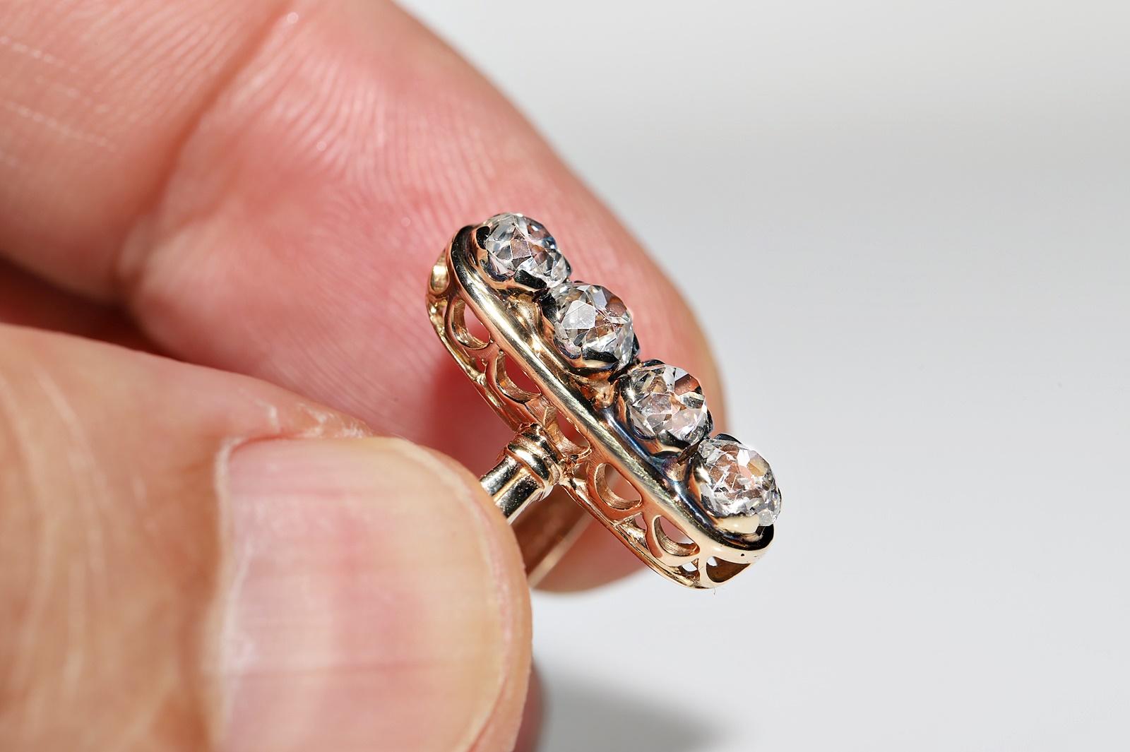 Antique bague victorienne en or 14k Circa 1900s diamant naturel taille ancienne décorée en vente 3