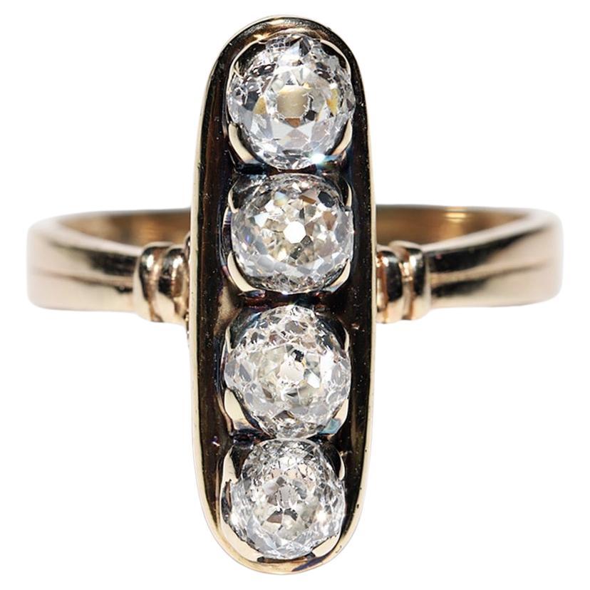 Antique bague victorienne en or 14k Circa 1900s diamant naturel taille ancienne décorée