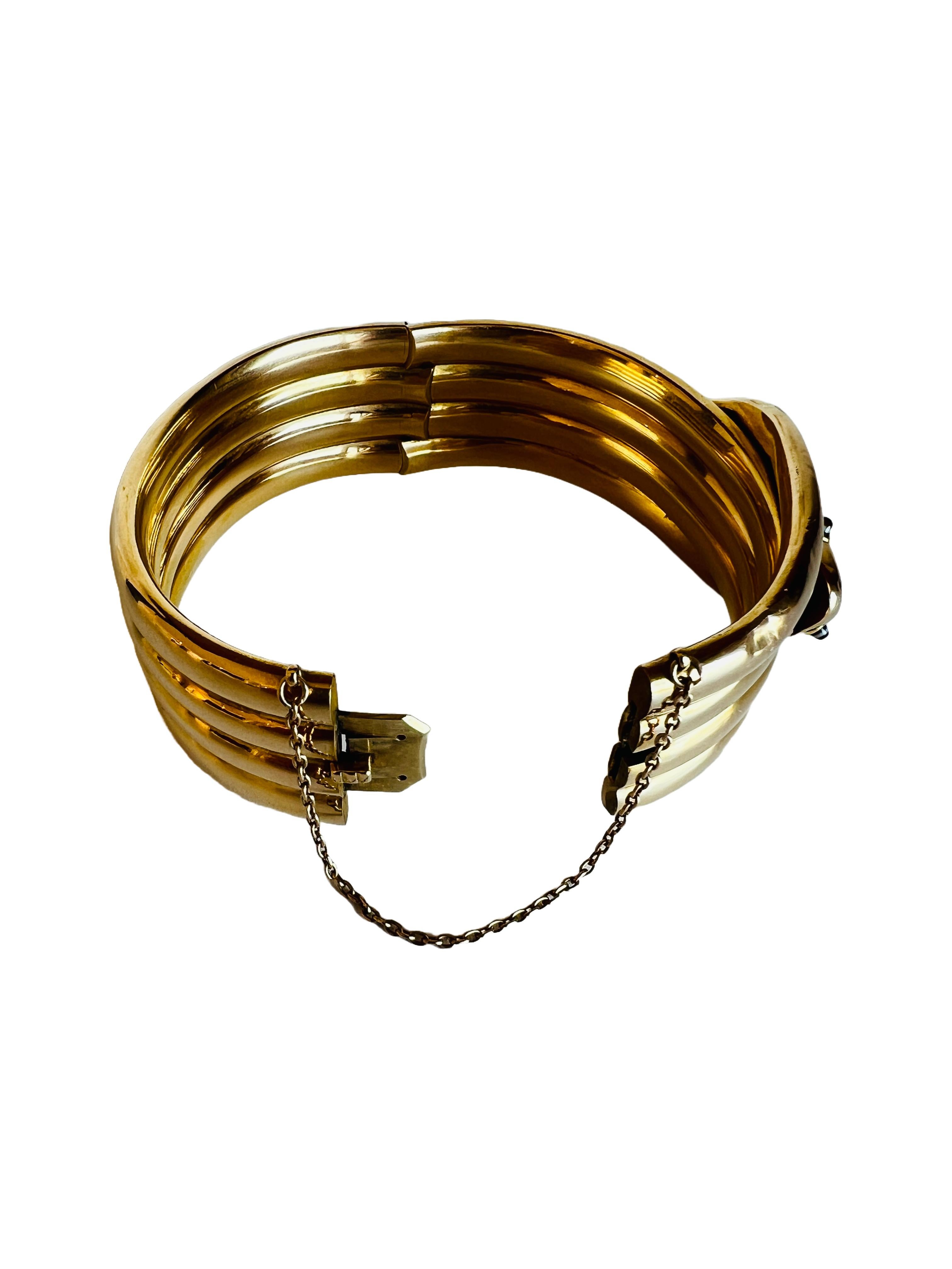 Antique Victorian 14K Gold Coiled Snake Agate Cabochon Eyes Hinged Bracelet For Sale 7