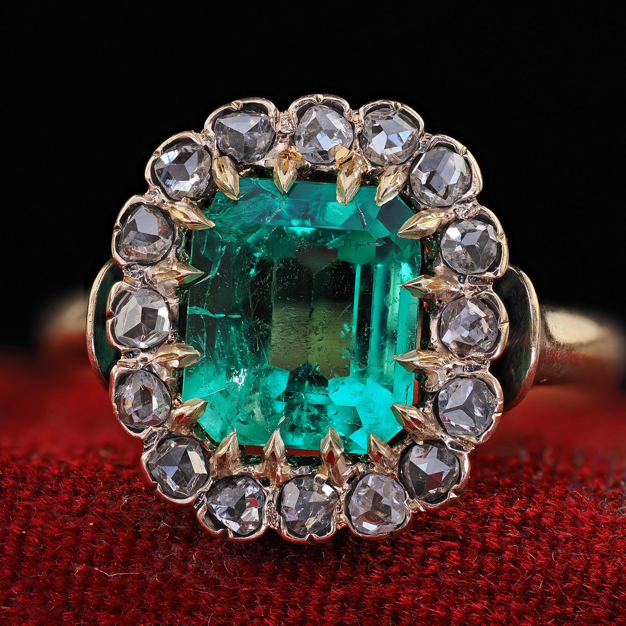 Antique Victorian 14K Gold Colombian Emerald Diamond Engagement Ring - GIA 1
