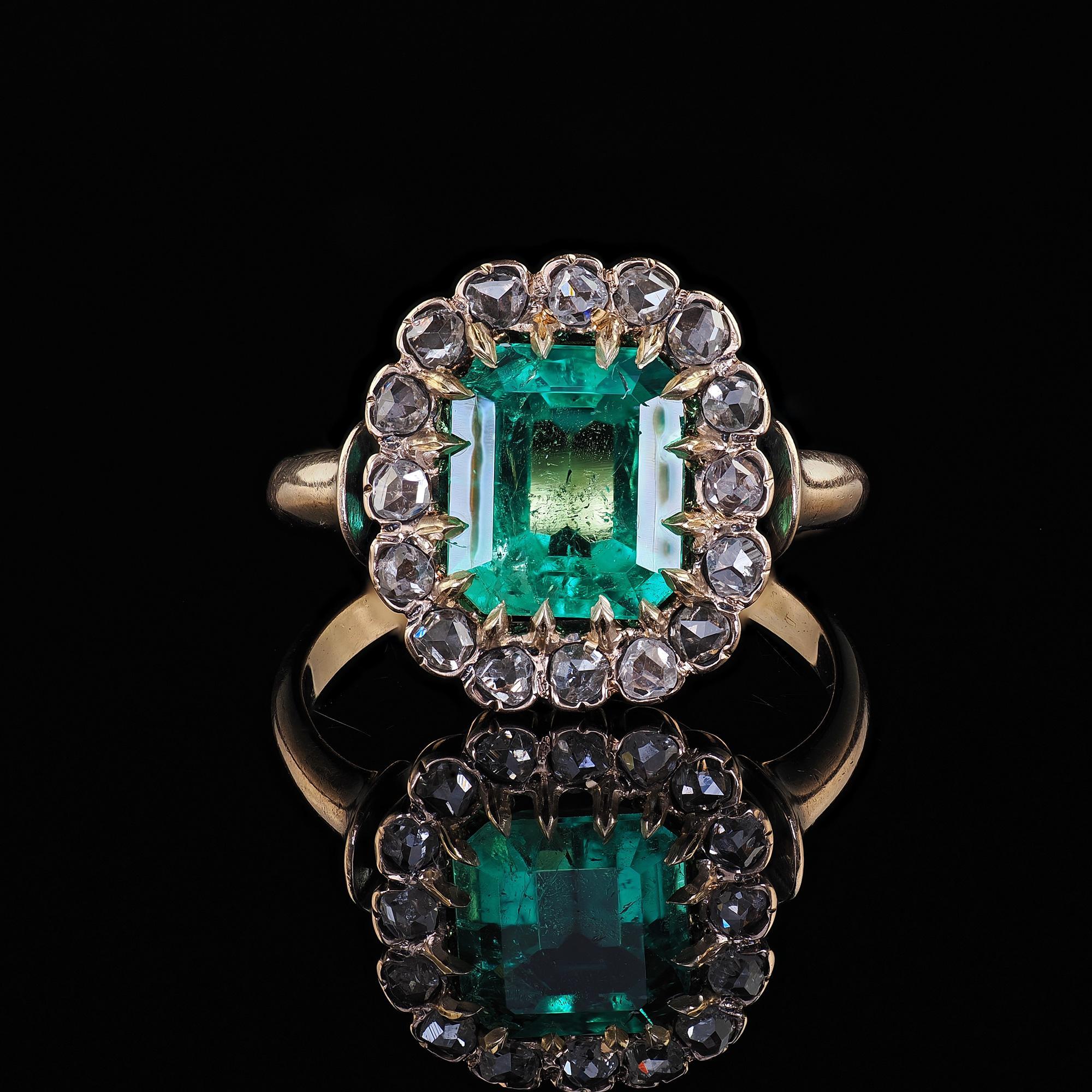 Antique Victorian 14K Gold Colombian Emerald Diamond Engagement Ring - GIA 2