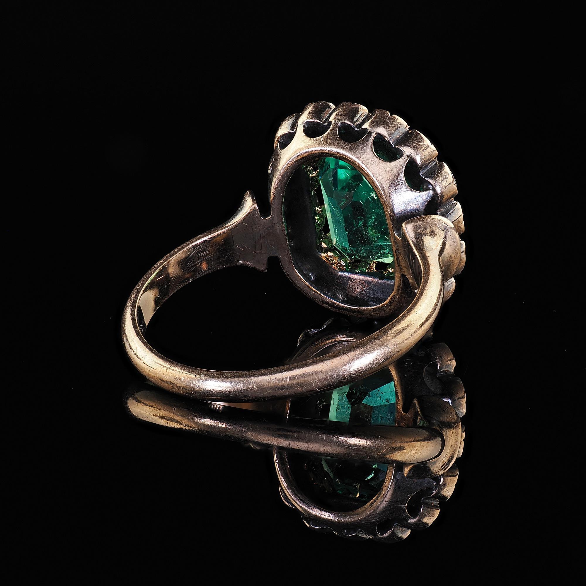 Antique Victorian 14K Gold Colombian Emerald Diamond Engagement Ring - GIA 3