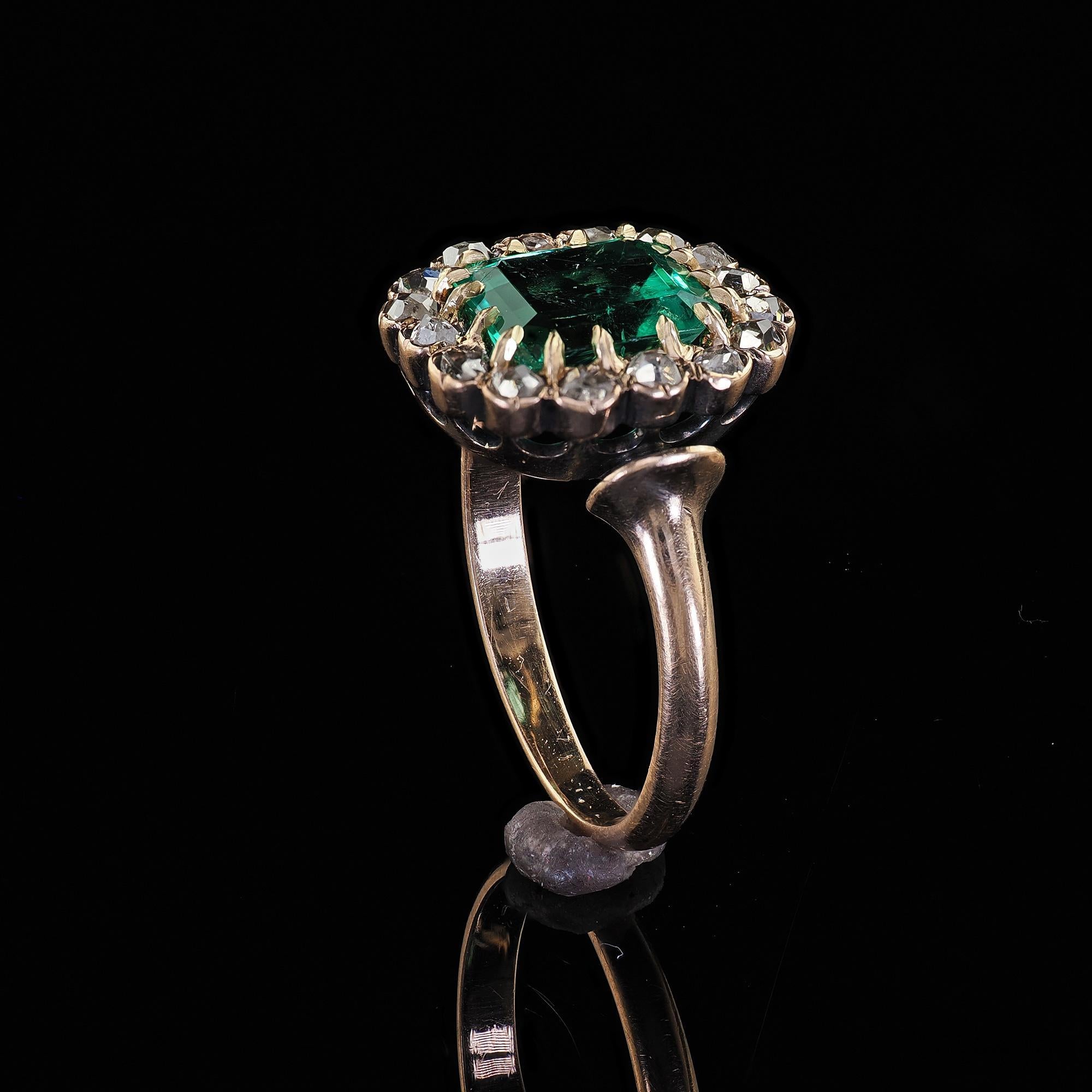 Antique Victorian 14K Gold Colombian Emerald Diamond Engagement Ring - GIA 4