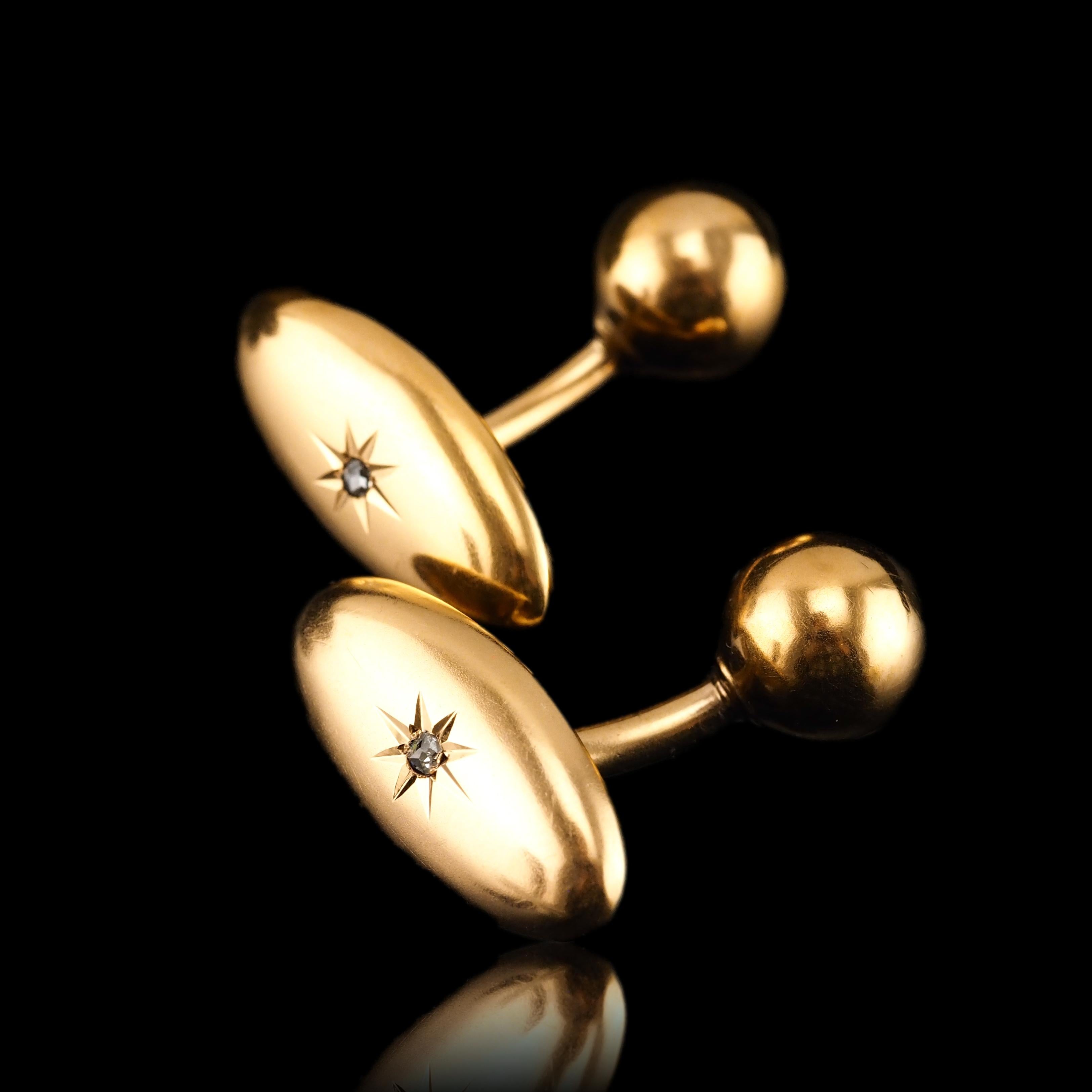 Antique Victorian 14K Gold Cufflinks with Rose Cut Diamond - c.1890 For Sale 9