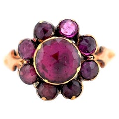 Antique Victorian 14k Gold Daisy Cluster Ring — Natural Rhodolite Garnets