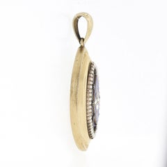 Antique Victorian 14k Gold Diamond Pearl Enamel Navette Mourning Locket Pendant