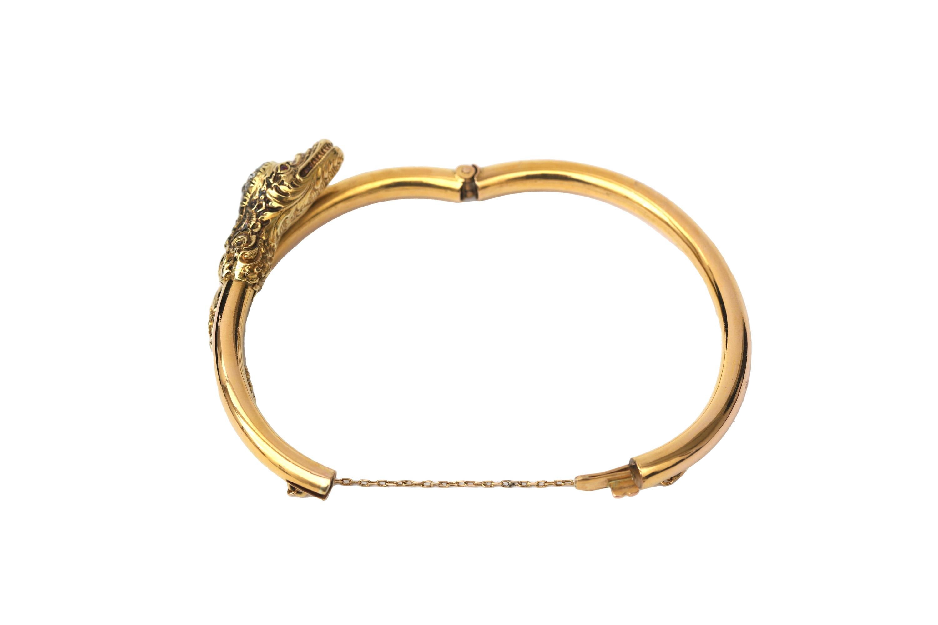 Antique Victorian 14K Gold Diamond Snake Bracelet For Sale 4