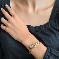 Antique Rose-Cut Diamond Ruby 14 Karat Gold Snake Bangle Bracelet, 19th Century