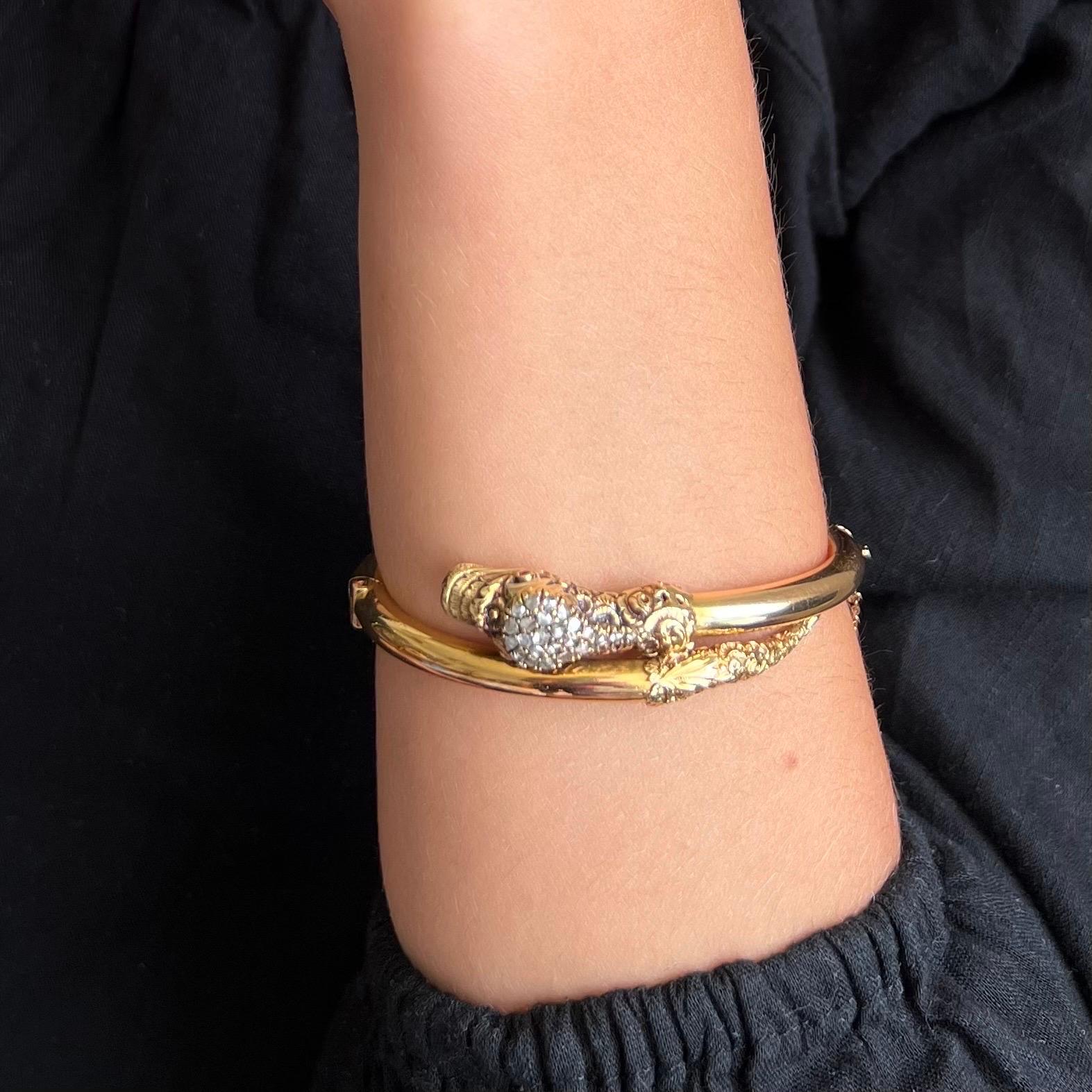 Antikes viktorianisches Schlangenarmband aus 14 Karat Gold mit Diamanten (Spätviktorianisch) im Angebot
