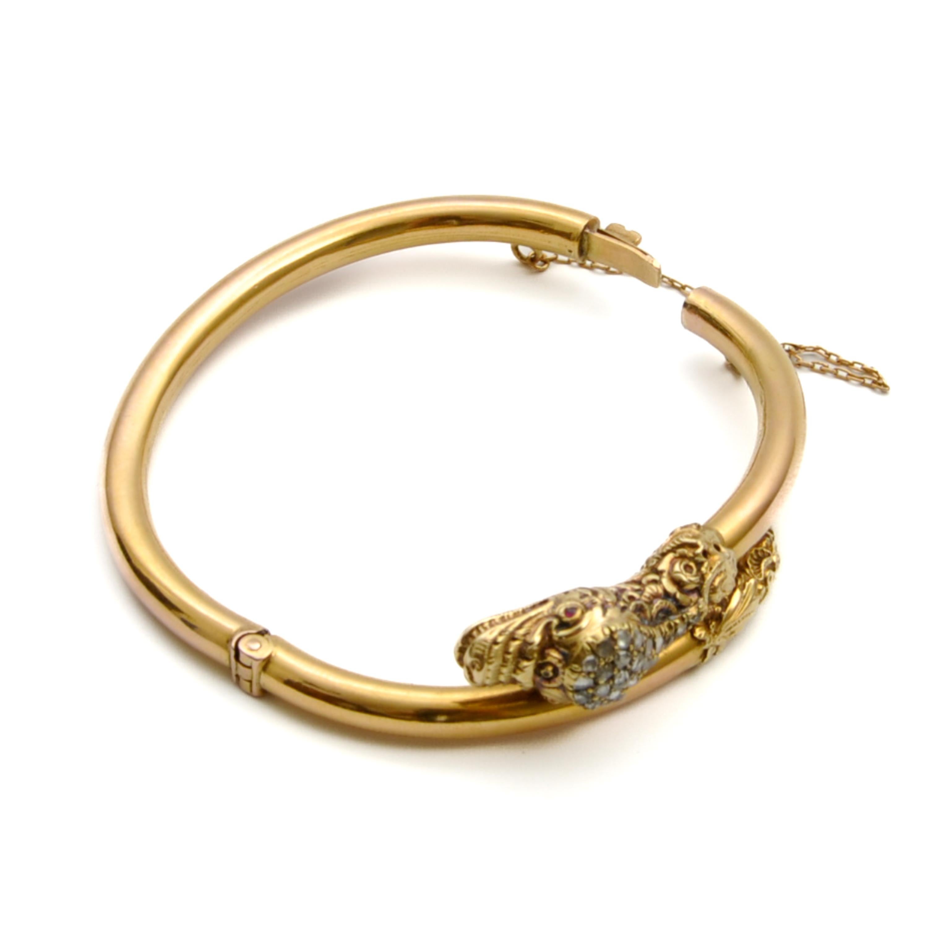 Antique Victorian 14K Gold Diamond Snake Bracelet For Sale 1