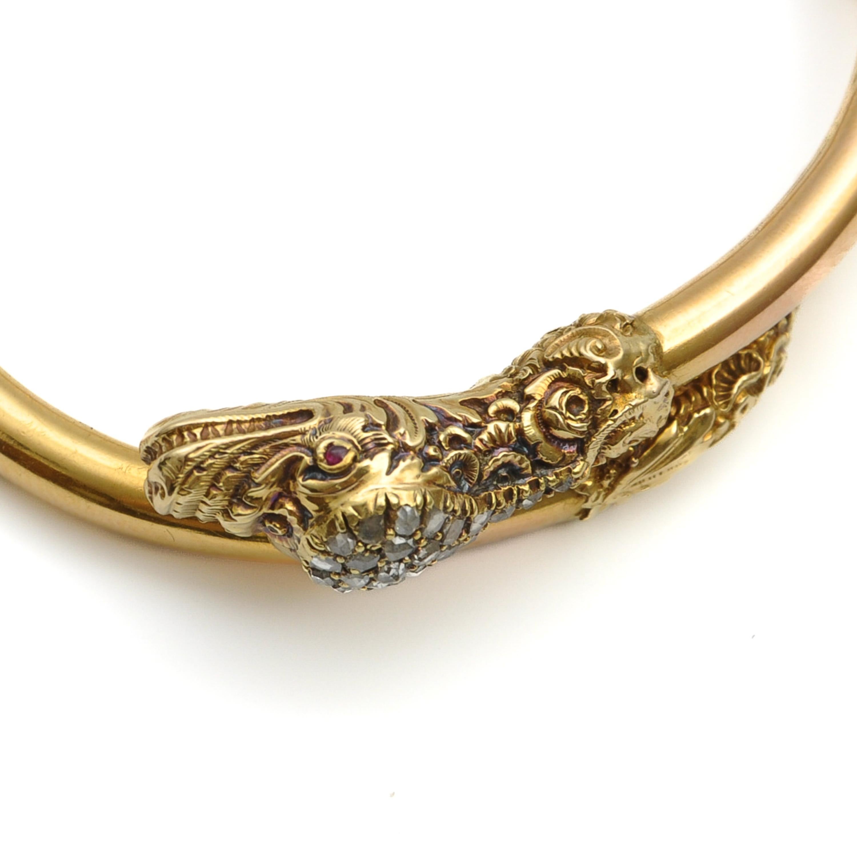 Antique Victorian 14K Gold Diamond Snake Bracelet For Sale 3