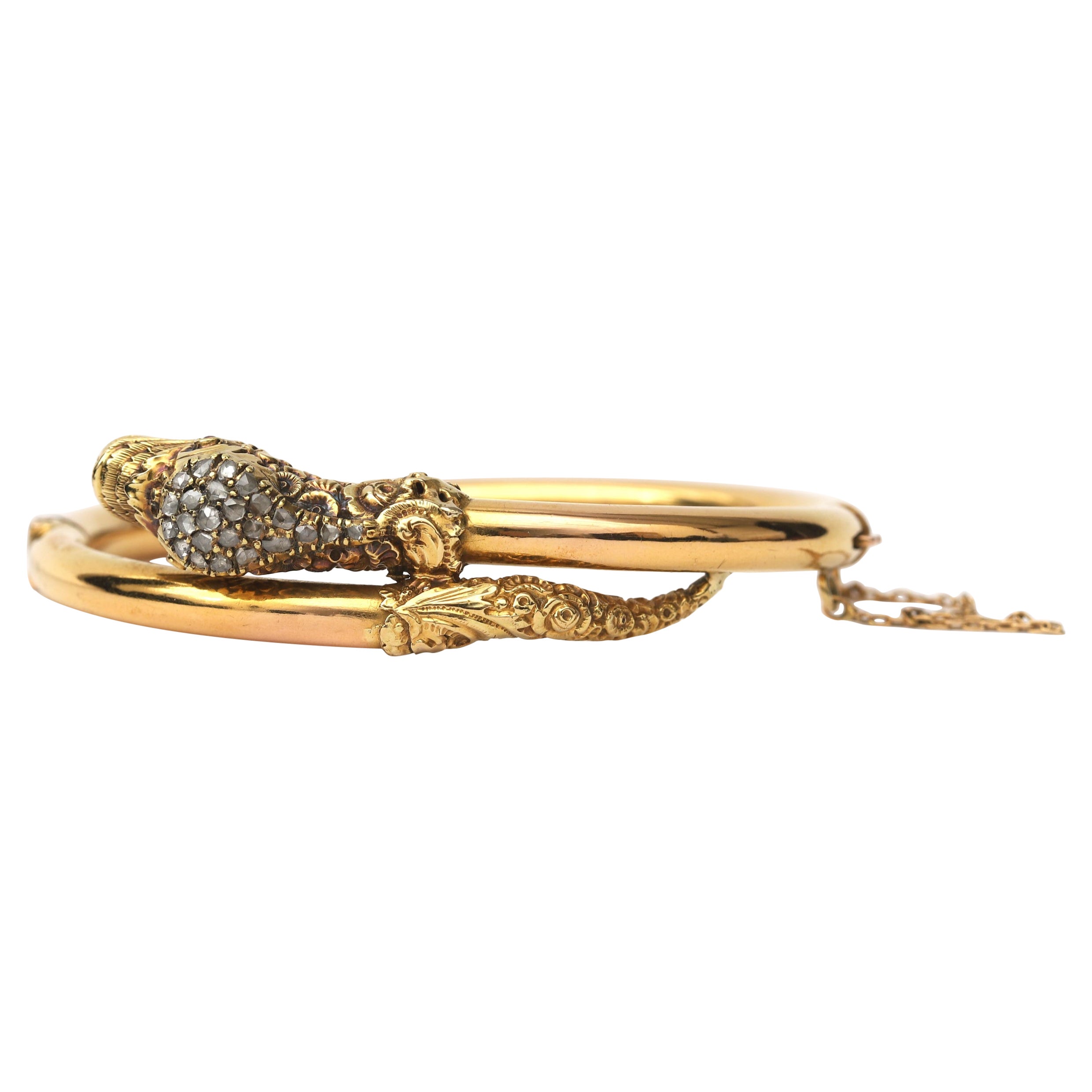 Antigua pulsera victoriana de oro de 14 quilates con diamantes en forma de serpiente