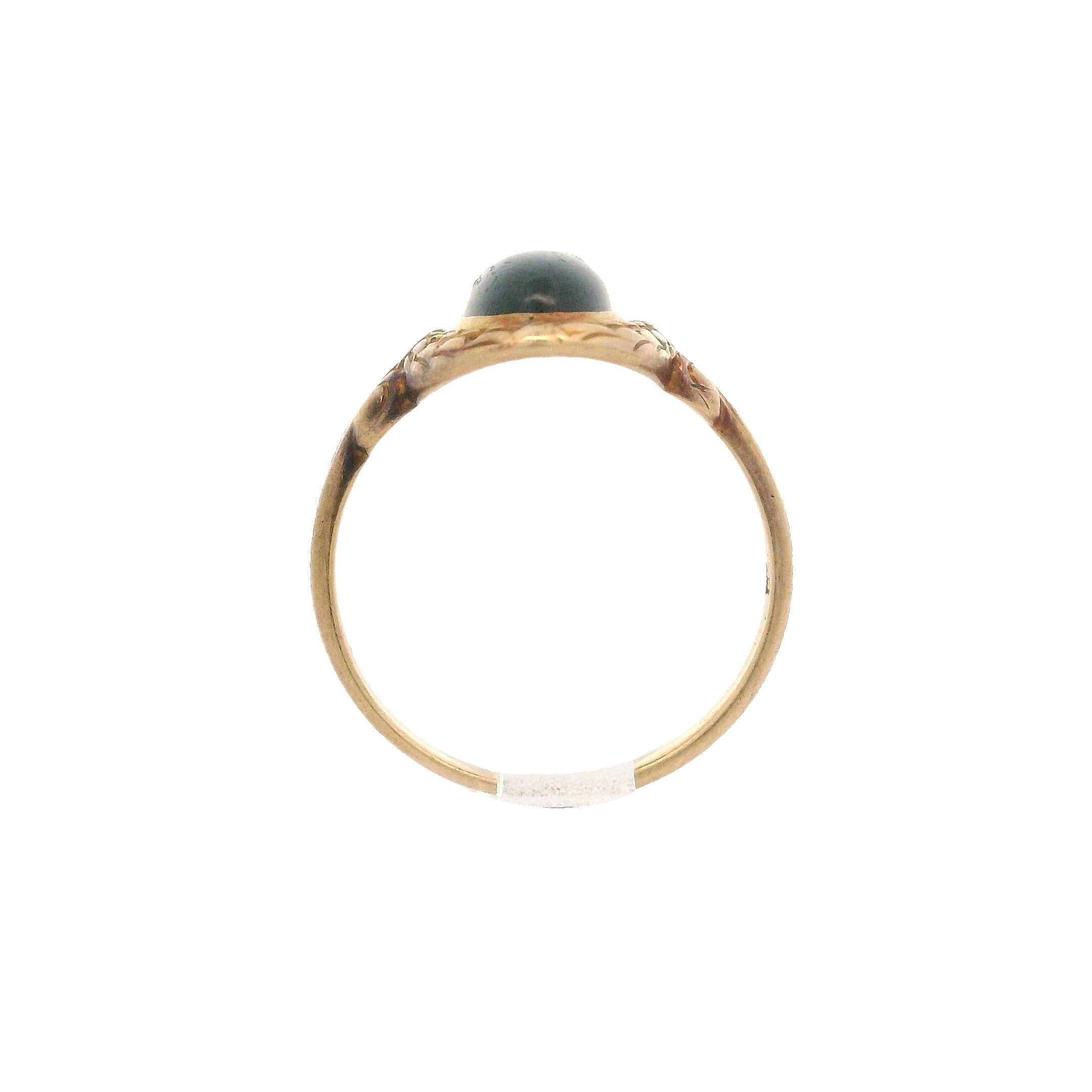 Cabochon Antique Victorian 14k Gold Elongated Oval Garnet Floral Halo Scroll Sides Ring For Sale