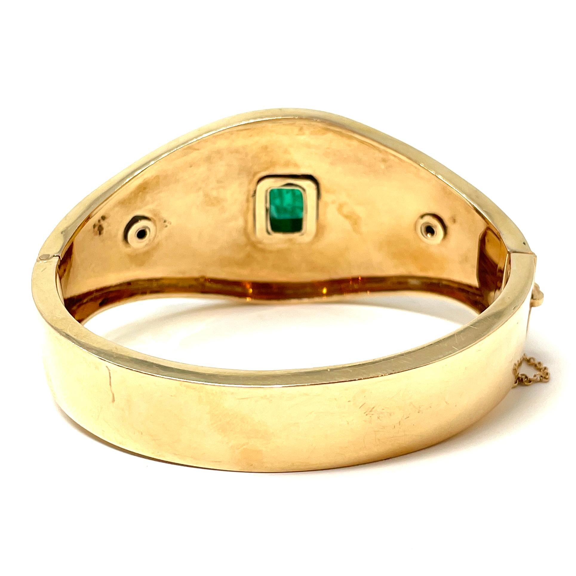 Bracelet jonc victorien ancien en or 14 carats émaillé, diamants et émeraudes Unisexe en vente