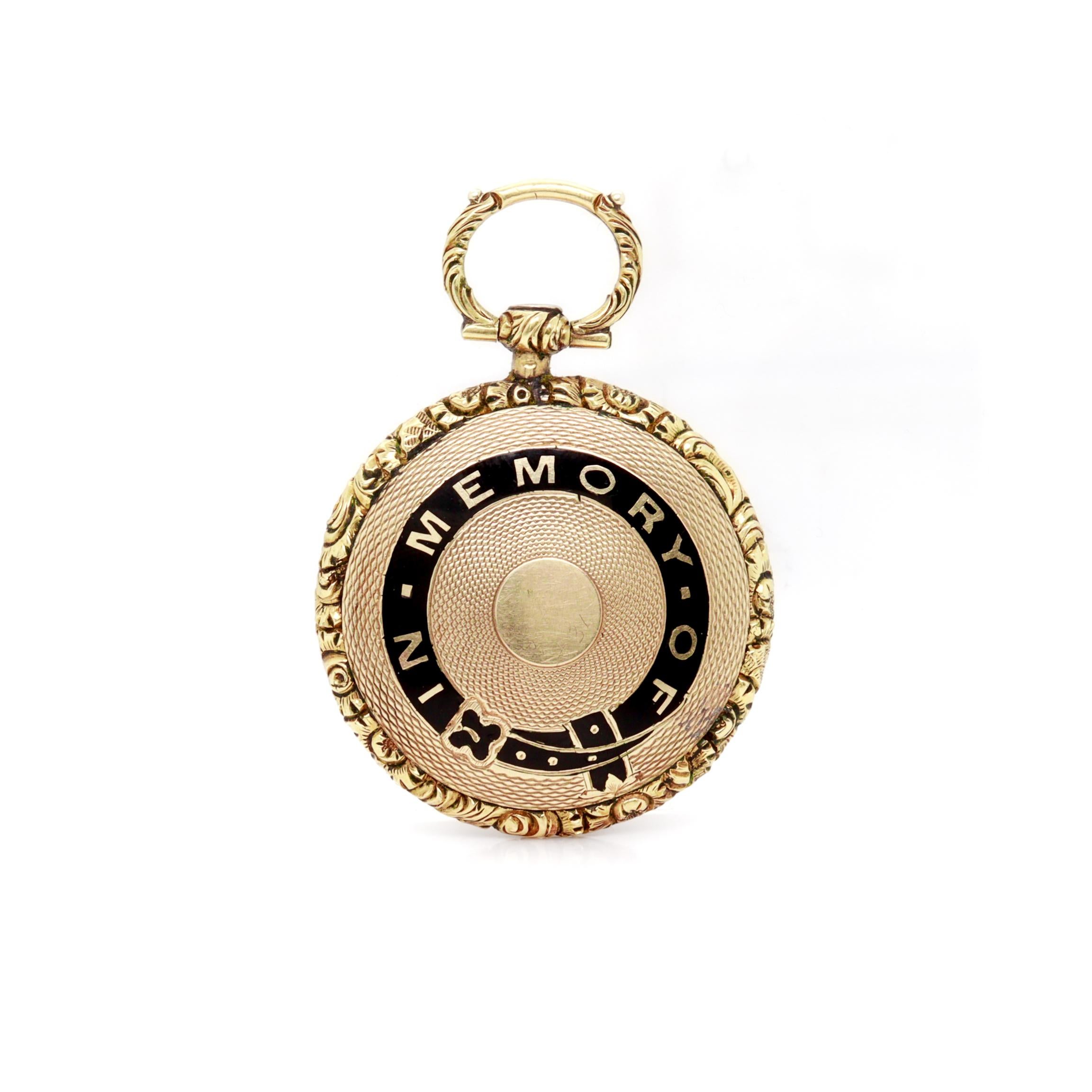 Antique Victorian 14K Gold, Enamel, & Hair Art Mourning Locket Pendant For Sale 2