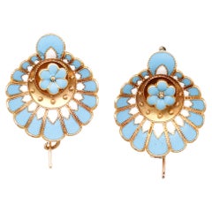 Antique Victorian 14K Gold & Enamel Shell Earrings