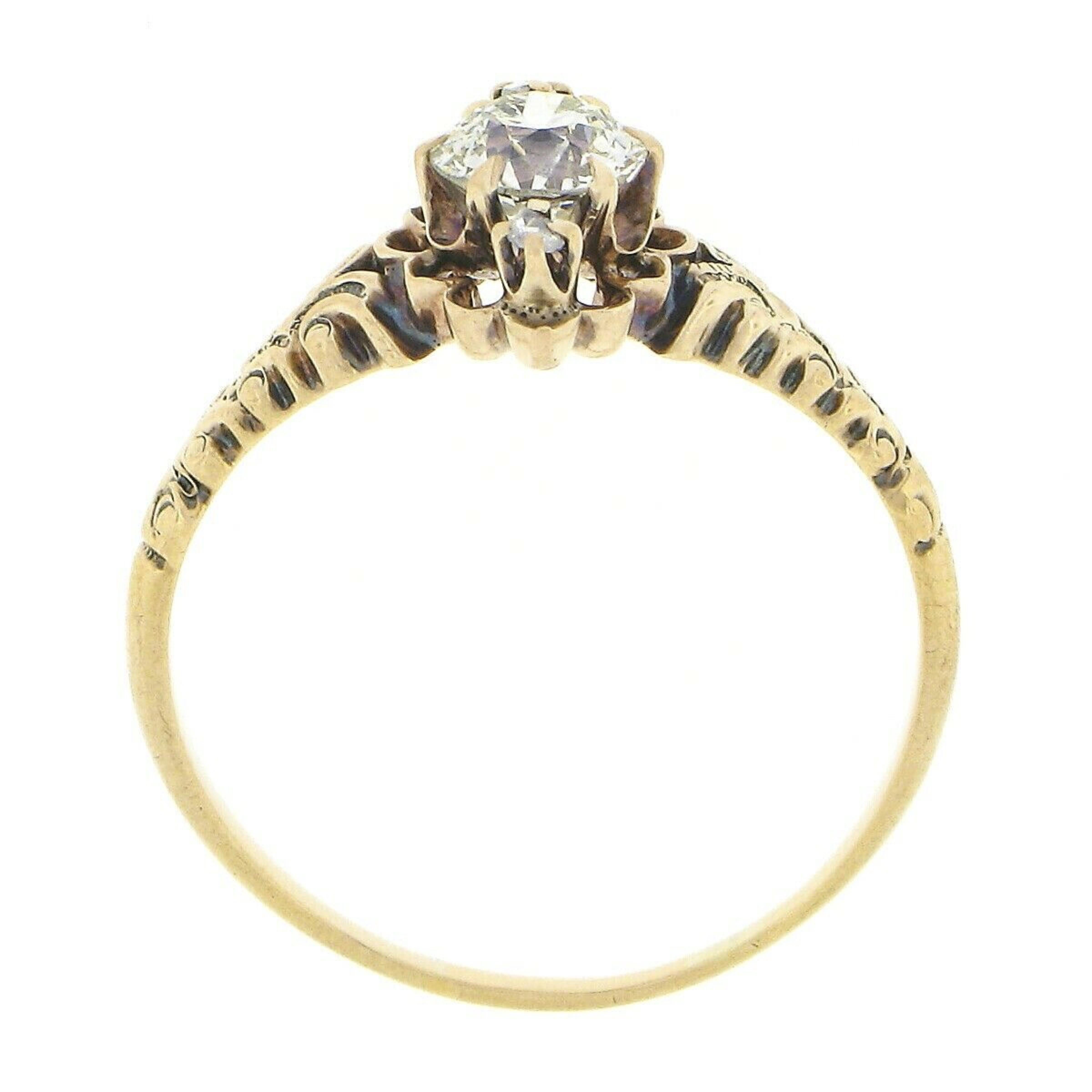 Antique Victorian 14k Gold European Diamond Repousse Domed Sides Engagement Ring 2