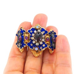 Antique Victorian 14K Gold Gemstone  Enamel Buckle