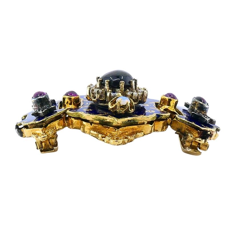 Pietra preziosa antica vittoriana in oro 14K  Fibbia smaltata In condizioni buone in vendita a Beverly Hills, CA