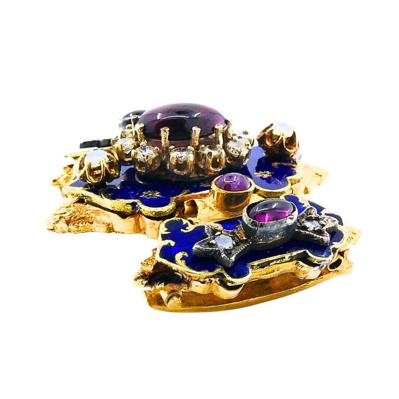 da uomo o donna Pietra preziosa antica vittoriana in oro 14K  Fibbia smaltata in vendita