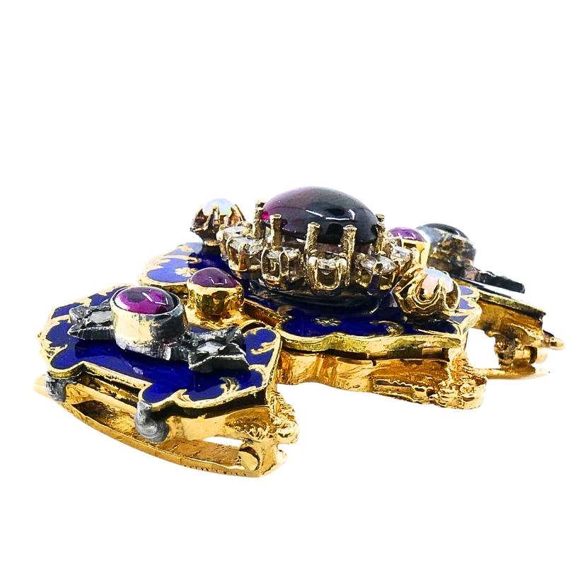 Pietra preziosa antica vittoriana in oro 14K  Fibbia smaltata in vendita 1