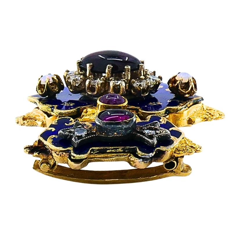 Pietra preziosa antica vittoriana in oro 14K  Fibbia smaltata in vendita 2