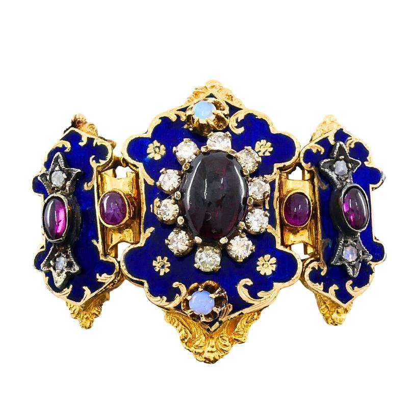 Pietra preziosa antica vittoriana in oro 14K  Fibbia smaltata in vendita 3