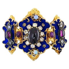 Antique Victorian 14K Gold Gemstone  Enamel Buckle