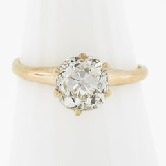 Antique Victorian 14k Gold Gia 1.77ct Solitaire Old Mine Diamond Engagement Ring