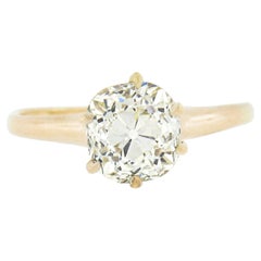 Antique Victorian 14k Gold Gia 1.77ct Solitaire Old Mine Diamond Engagement Ring