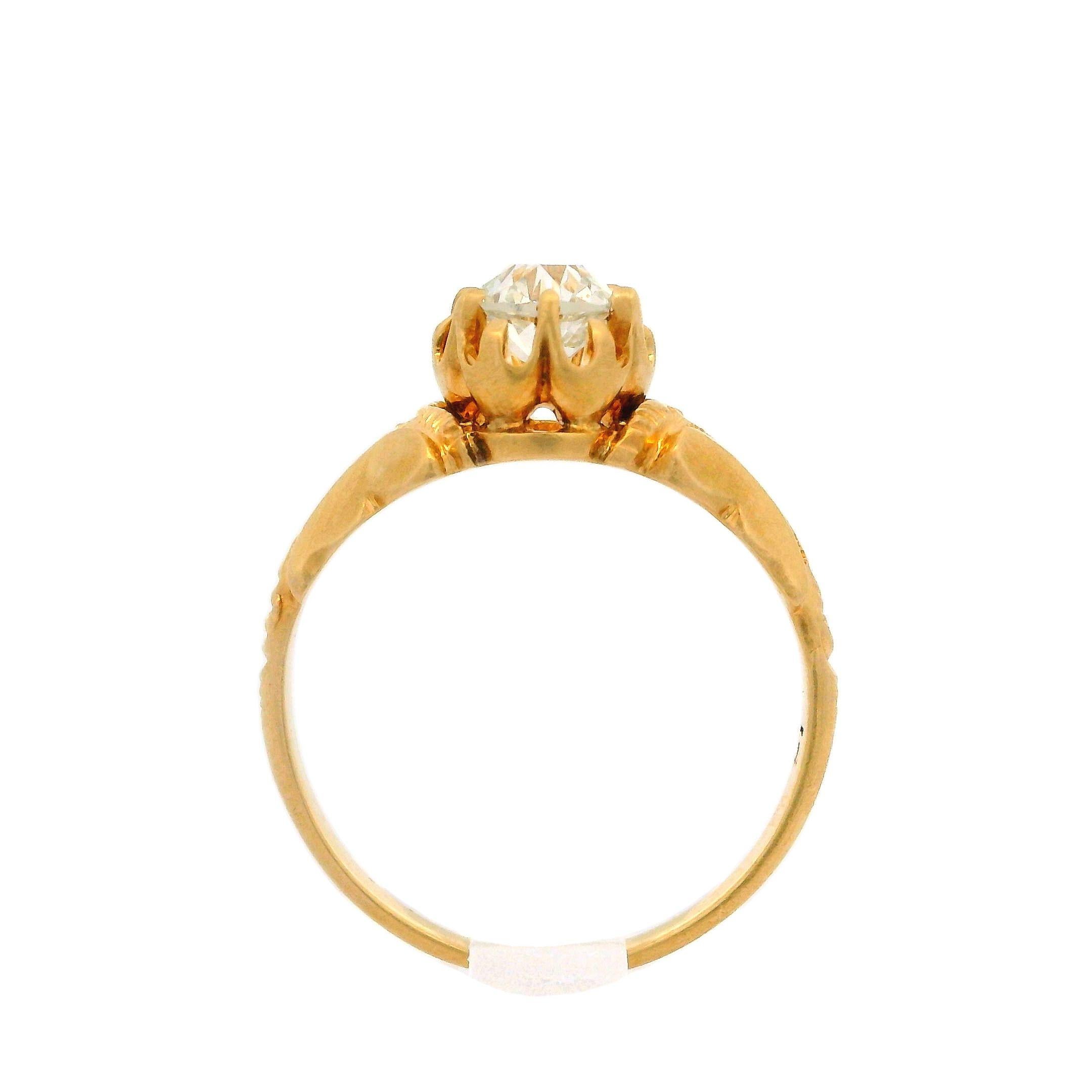 Women's Antique Victorian 14k Gold Gia .50ct Diamond Repousse Scroll Work Solitaire Ring For Sale