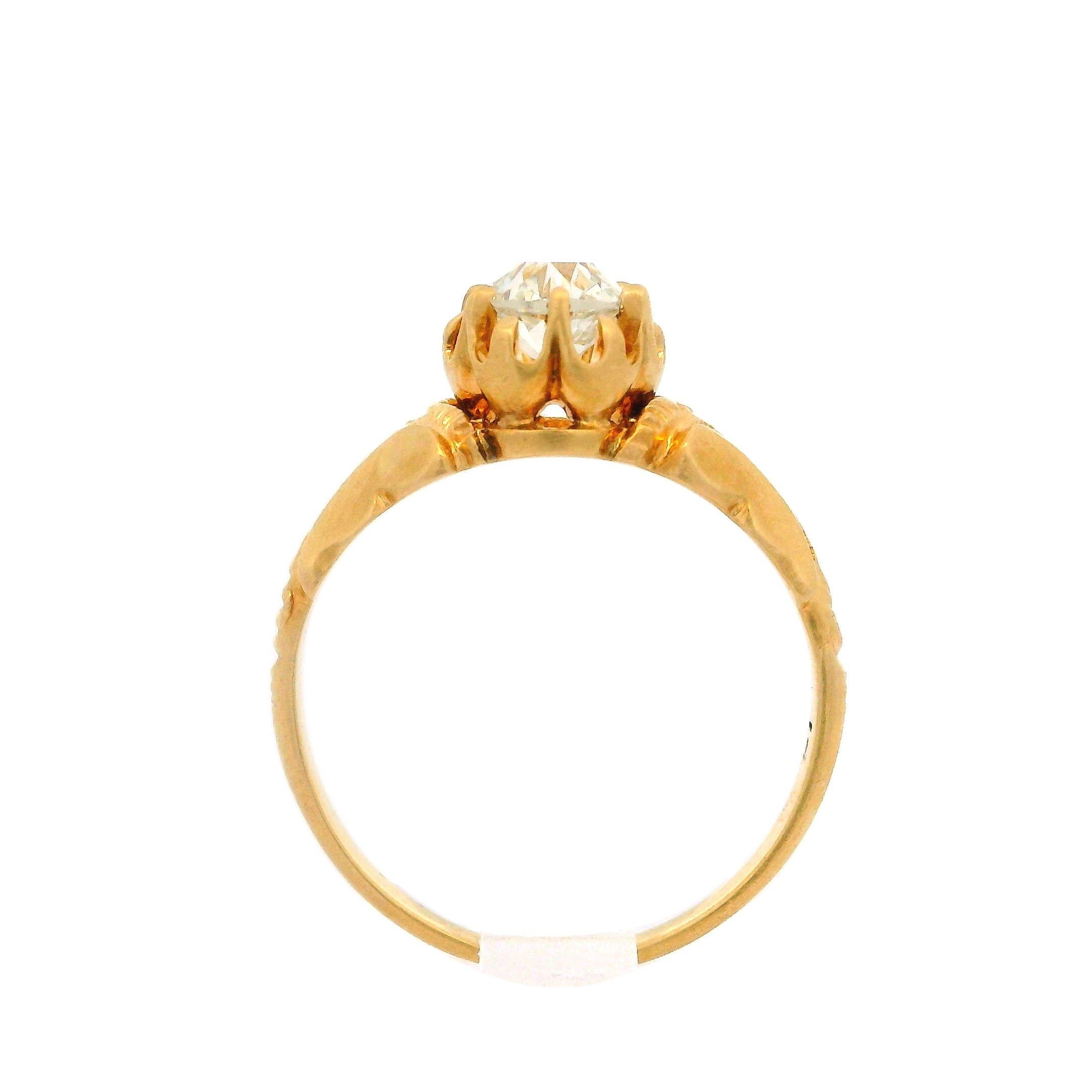 Antique Victorian 14k Gold Gia .50ct Diamond Repousse Scroll Work Solitaire Ring For Sale 2