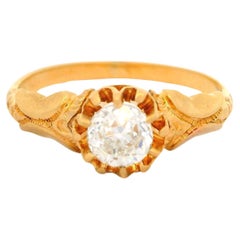 Antique bague solitaire victorienne en or 14k GIA .50ct Diamond Repousse Scroll Work