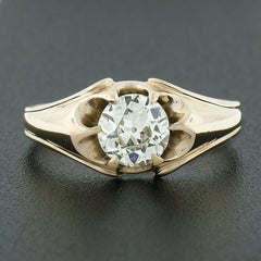 Antique Victorian 14k Gold GIA Belcher Set European Diamond Solitaire Band Ring