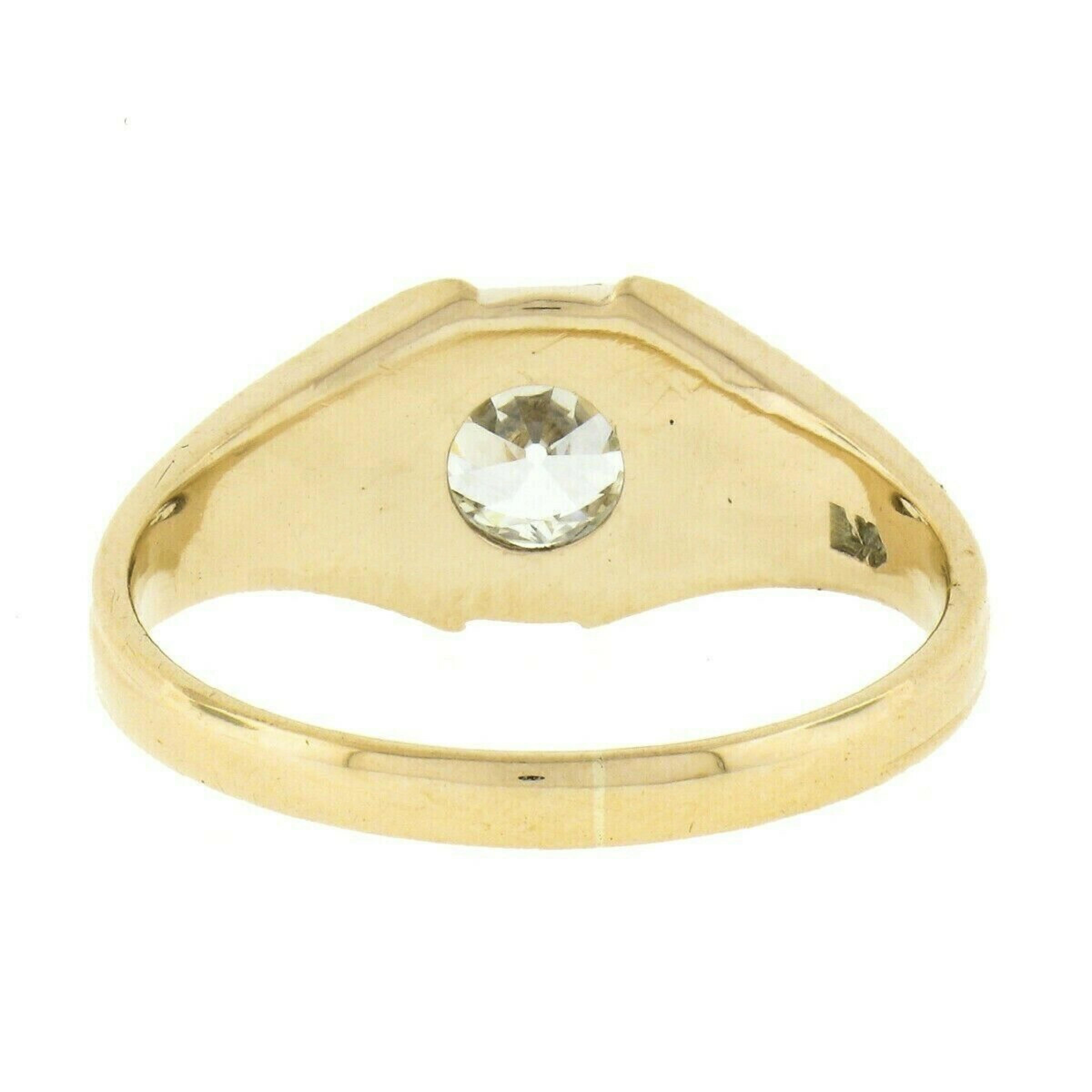 Antique Victorian 14k Gold GIA Belcher Set European Diamond Solitaire Band Ring In Good Condition For Sale In Montclair, NJ