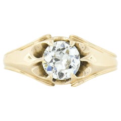 Antique Victorian 14k Gold GIA Belcher Set European Diamond Solitaire Band Ring