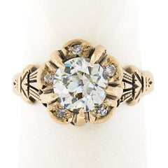 Antique Victorian 14k Gold GIA European Diamond Flower Basket Engagement Ring