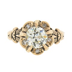 Antique Victorian 14k Gold GIA European Diamond Flower Basket Engagement Ring