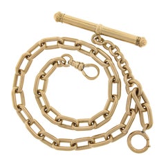 Antique Victorian 14k Gold Heavy Cable Link Pocket Watch Chain w/ Pencil T Bar