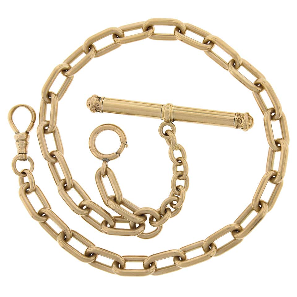 Antique Gold Pocket Watch Chain Necklace For Sale at 1stDibs