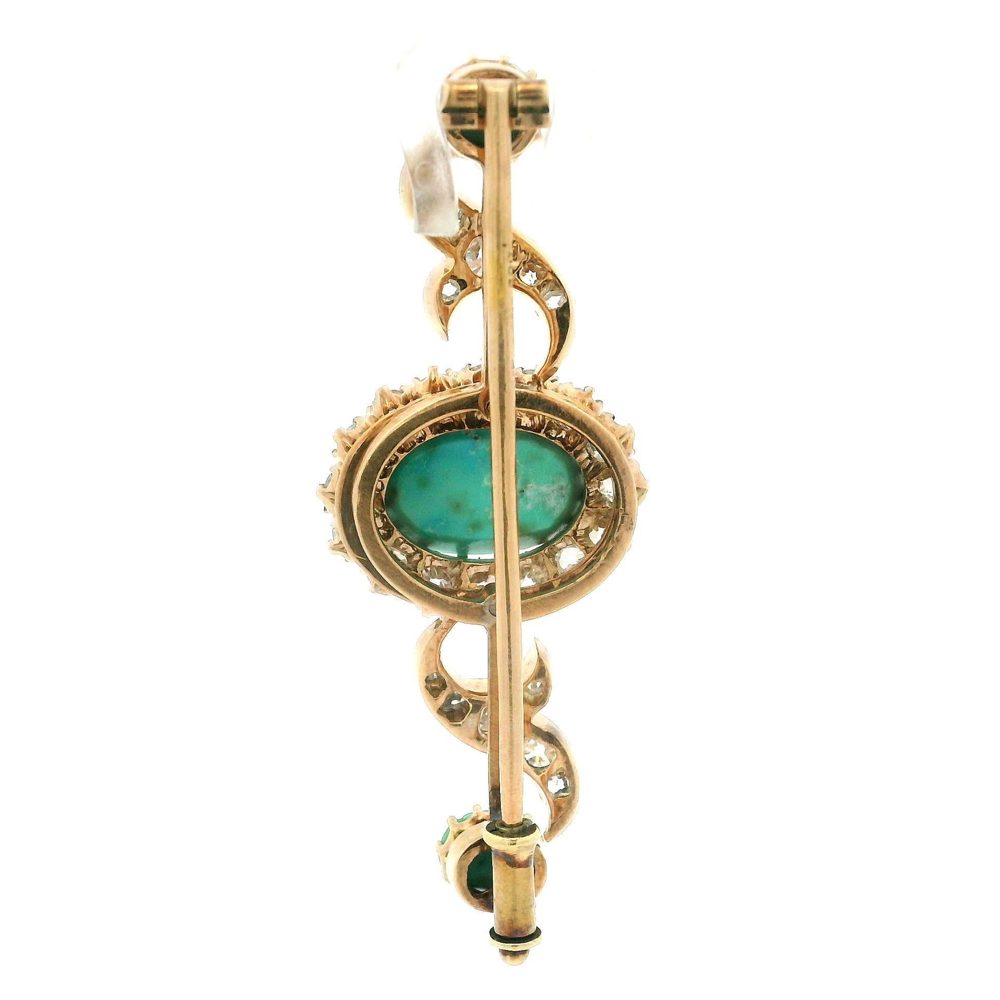 De las mujeres Antiguo broche victoriano de oro de 14 quilates de alta calidad con barra de turquesa y diamantes en venta