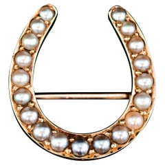 Antique Victorian 14k Gold Horseshoe Pearl Brooch/Pin - c.1860