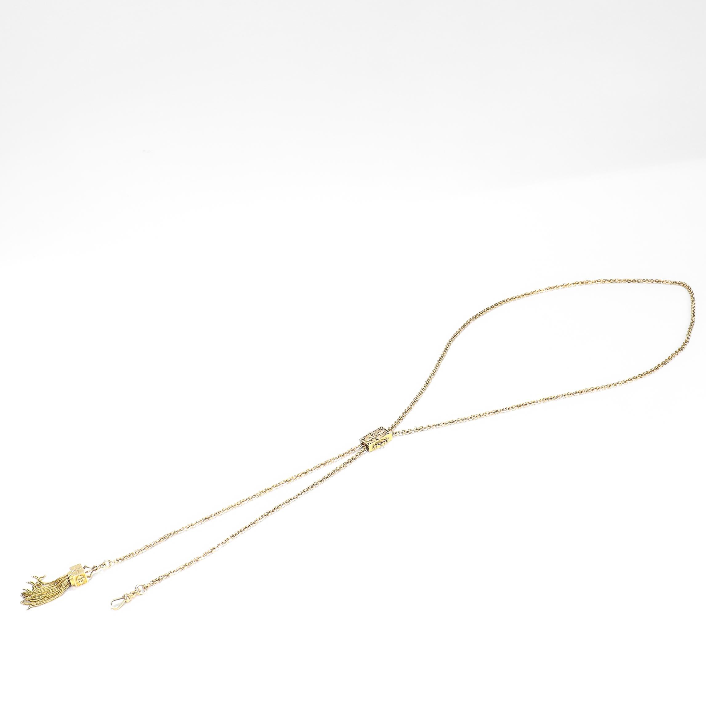 Antica collana vittoriana con catena Leontine in oro 14k e scivolo rettangolare in vendita 7